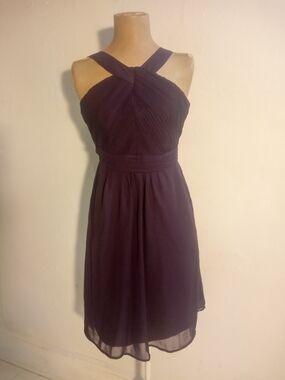 Tevolio Deep Purple Cross-Strap Pleated Midi Dress